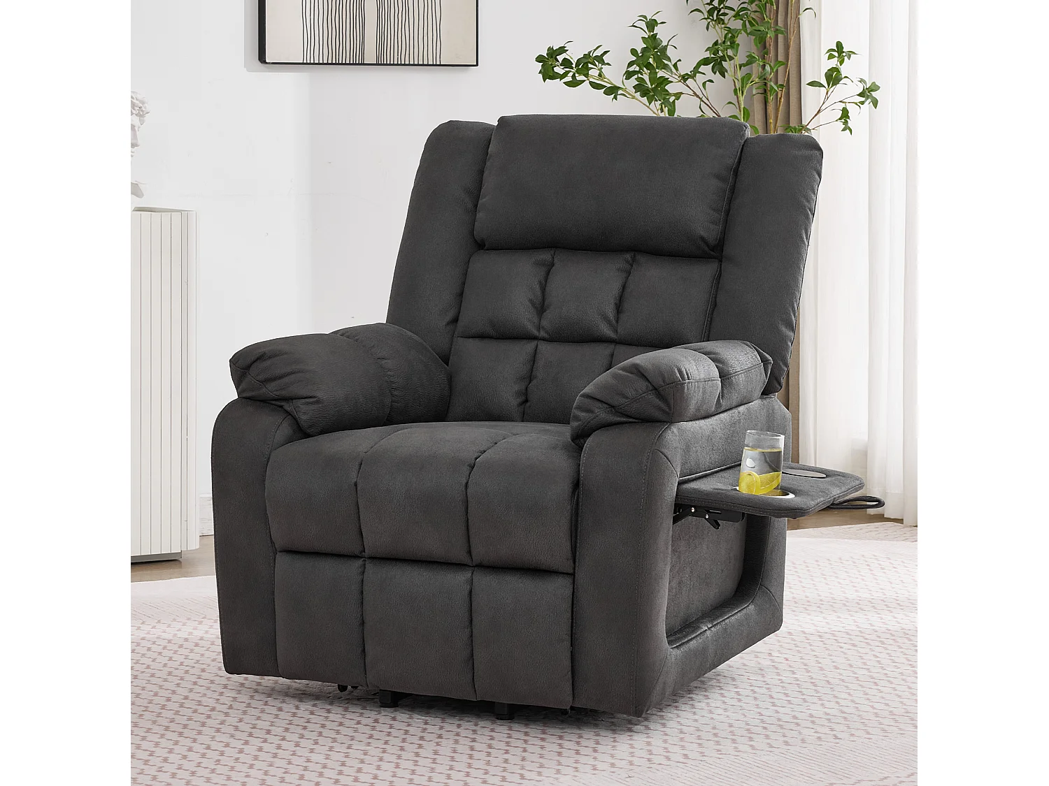 Fauteuil relax électrique avec fonction massage et chauffage - Poches latérales et USB - Gris