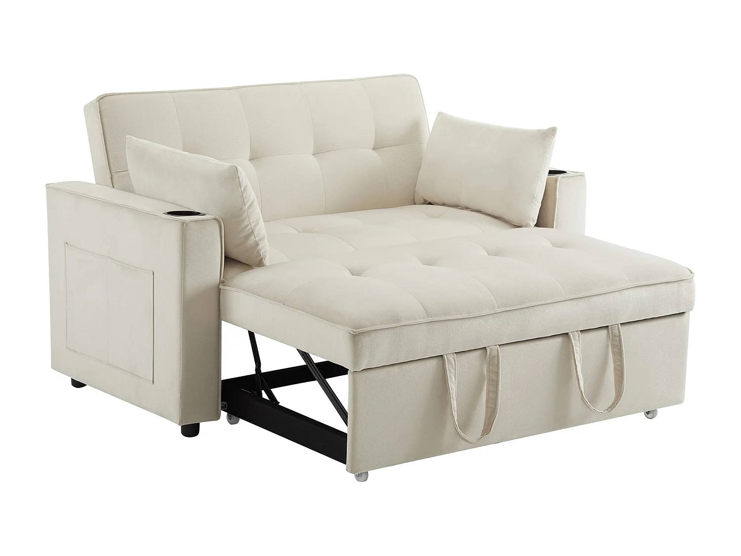 Canapé 2 places convertible avec fonction couchage - Tissu velours- Beige