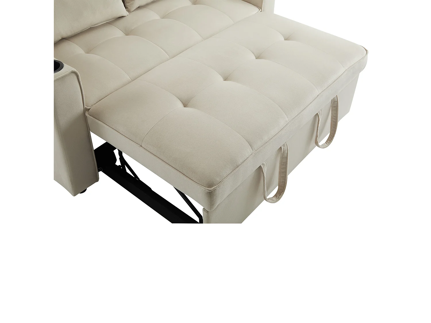 Canapé 2 places convertible avec fonction couchage - Tissu velours- Beige