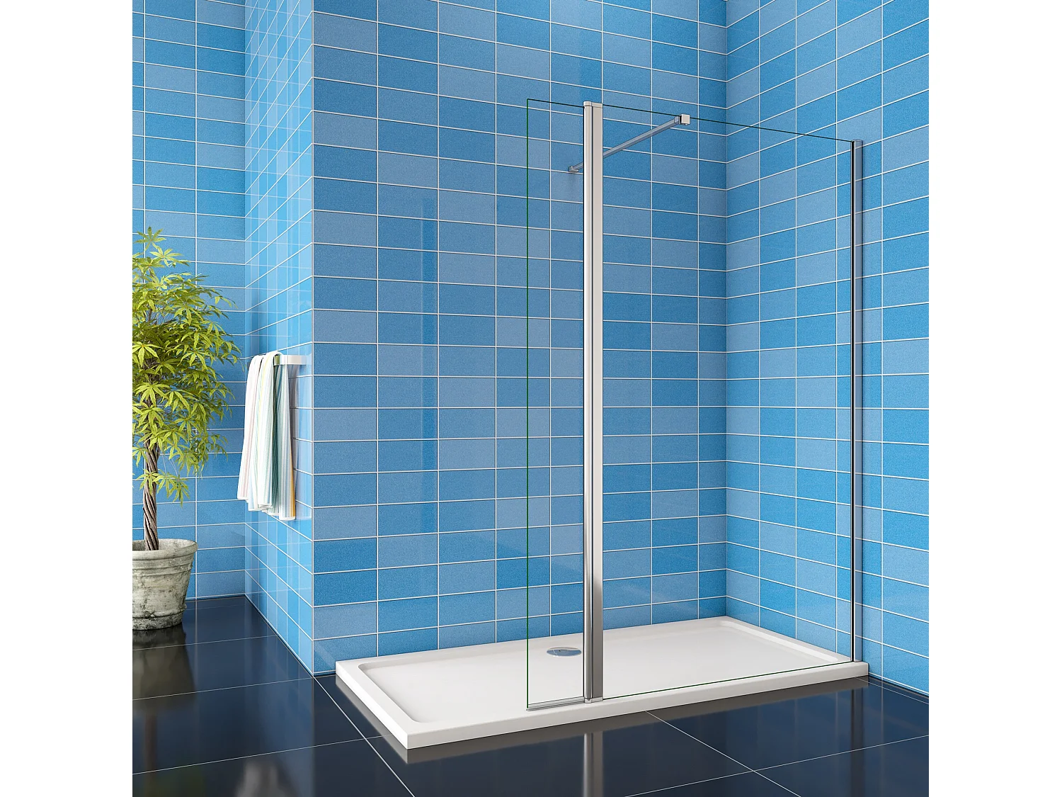 Walk In 190 cm Parete Doccia con Paretina Mobile 30 cm in Vetro 8 mm Temperato Anticalcare 90 cm Barra Stabilizzatrice da 90 cm