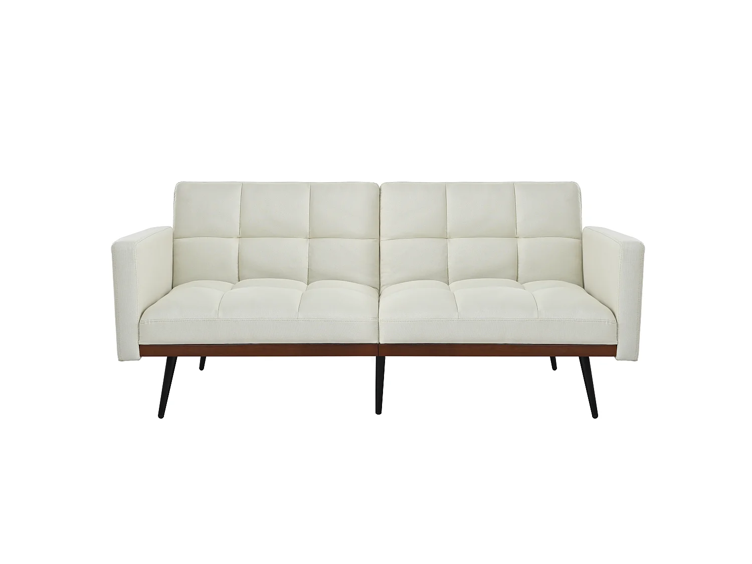 Canapé 2 places convertible avec accoudoirs - Dossier réglable 5 positions - Pieds en métal - Tissu lin beige