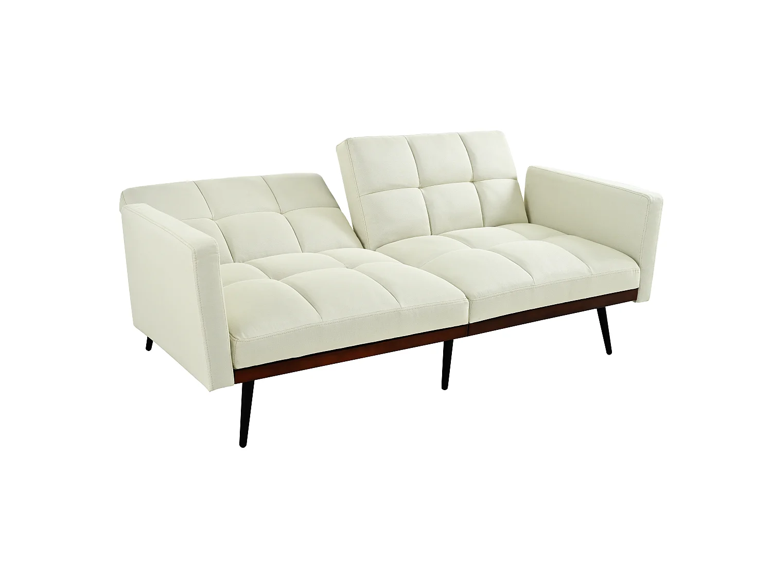 Canapé 2 places convertible avec accoudoirs - Dossier réglable 5 positions - Pieds en métal - Tissu lin beige