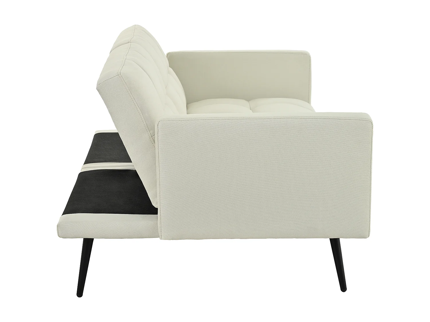 Canapé 2 places convertible avec accoudoirs - Dossier réglable 5 positions - Pieds en métal - Tissu lin beige