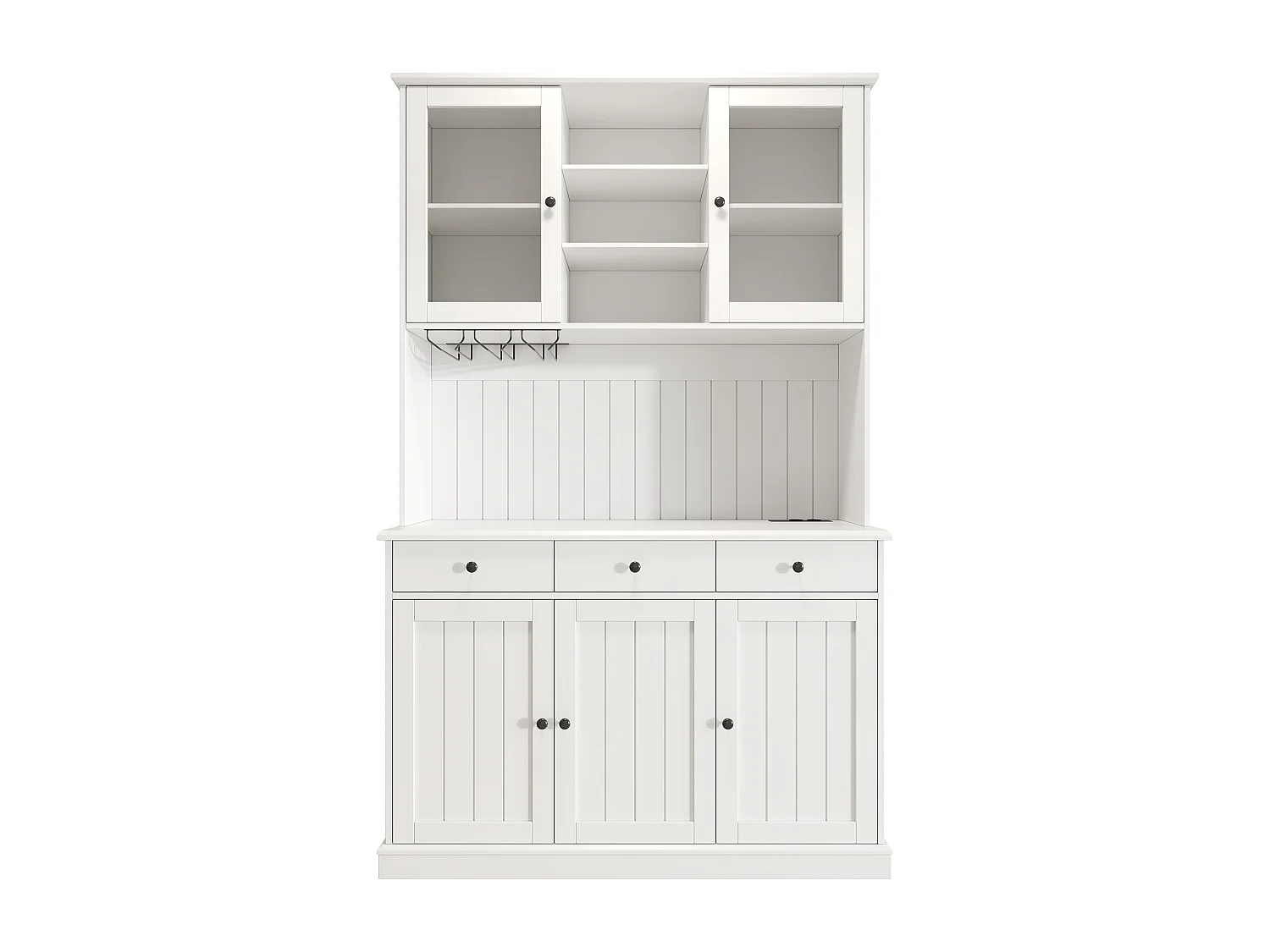 Hohes Esszimmer-Sideboard – 120 x 40 x 191 cm – mit Glastüren, Glasablage, USB-Anschluss und 3 Schubladen – MDF – weiß