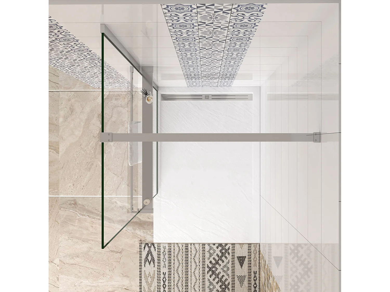 Box Doccia Walk In 90x190 cm Vetro 8 mm Anticalcare Trasparente Barra Stabilizzatrice da 90 cm Mensola Doccia 90 cm