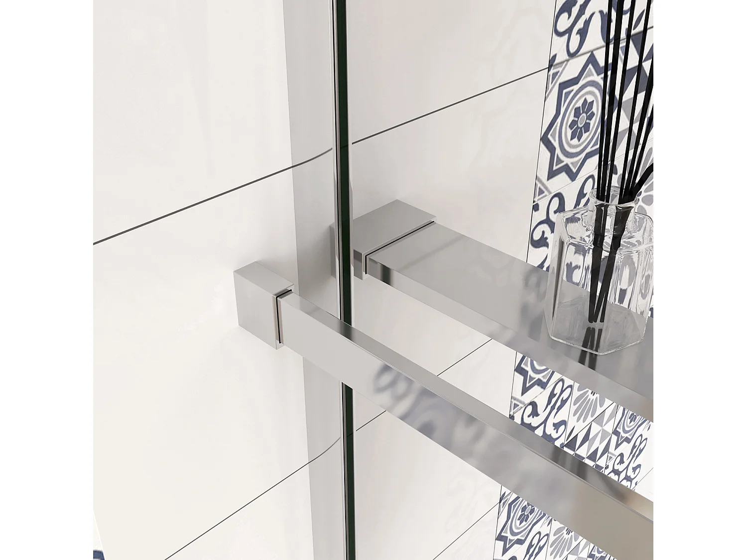 Box Doccia Walk In 90x190 cm Vetro 8 mm Anticalcare Trasparente Barra Stabilizzatrice da 90 cm Mensola Doccia 90 cm