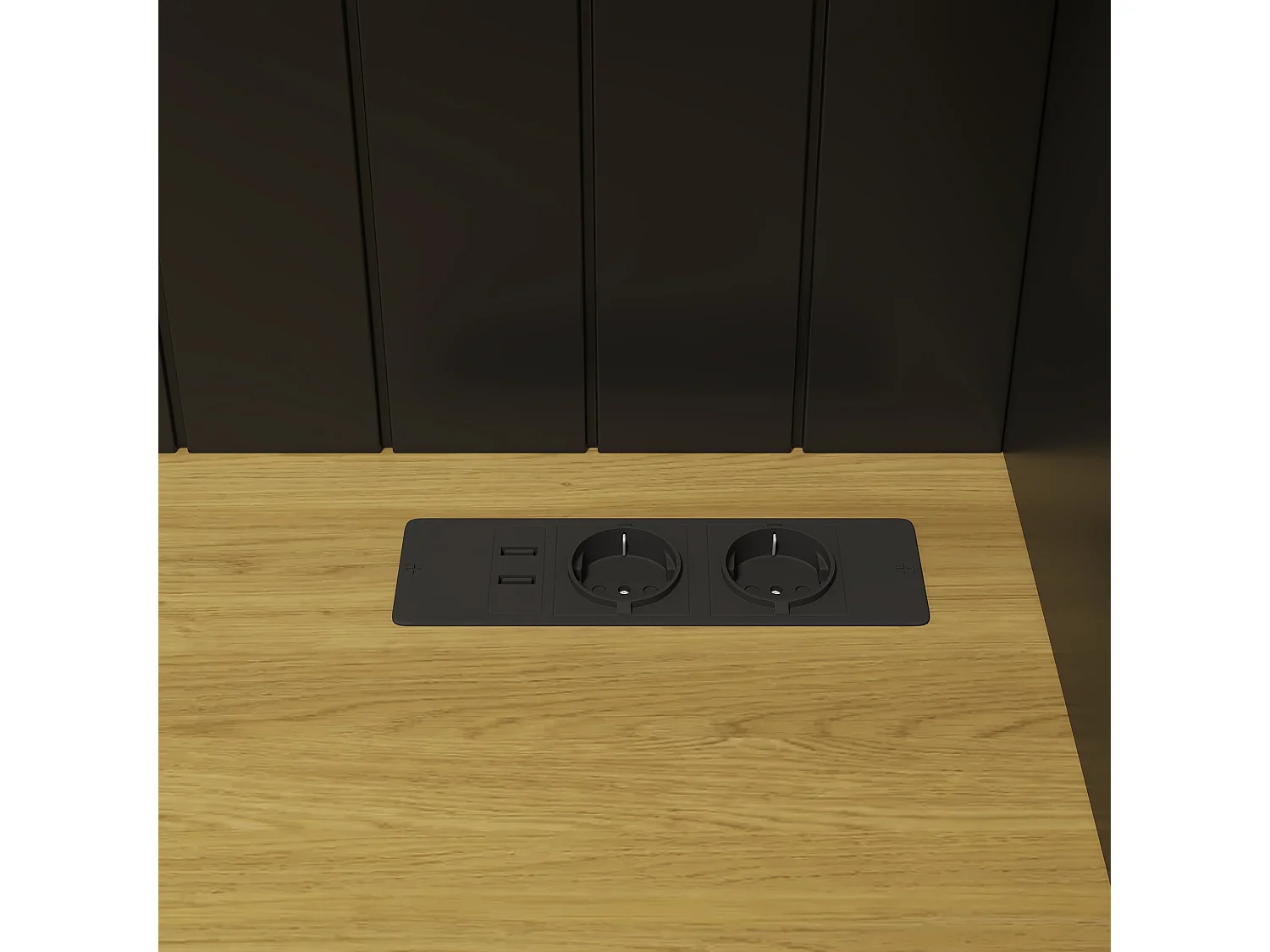 Buffet de cuisine 120x40x191 cm - 5 portes et 3 tiroirs - avec prise électrique et port USB - Porte-verres à vin - Étagères réglables - Noir