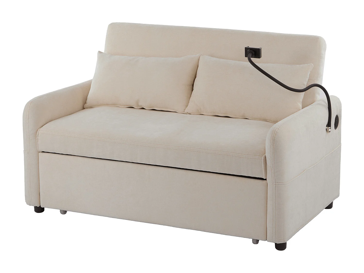 Canapé 2 places convertible avec USB et dossier réglable - Canapé-lit en chenille - Beige