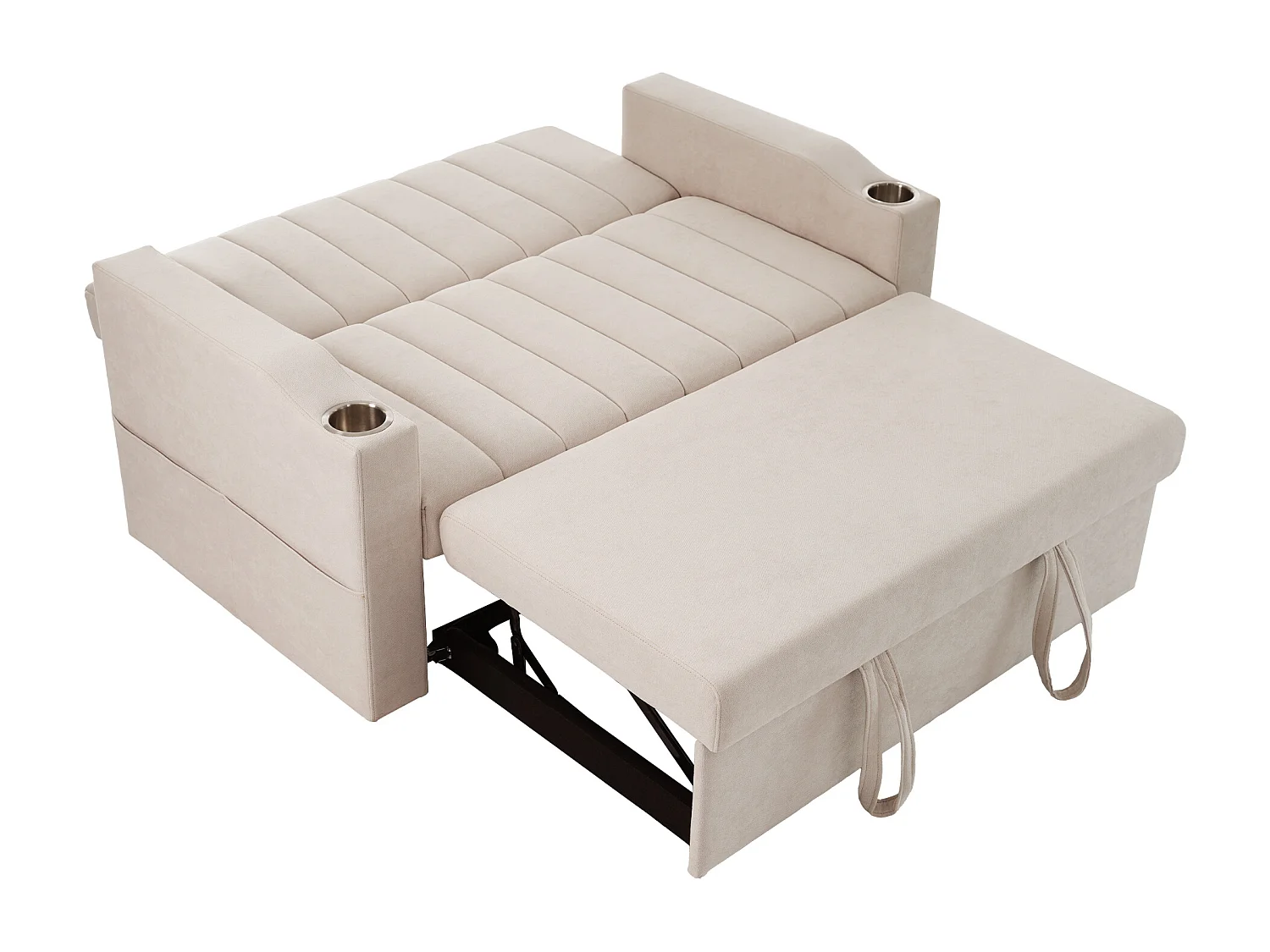 Canapé 2 places convertible avec dossier réglable - Canapé-lit en tissu lin et coton - Beige
