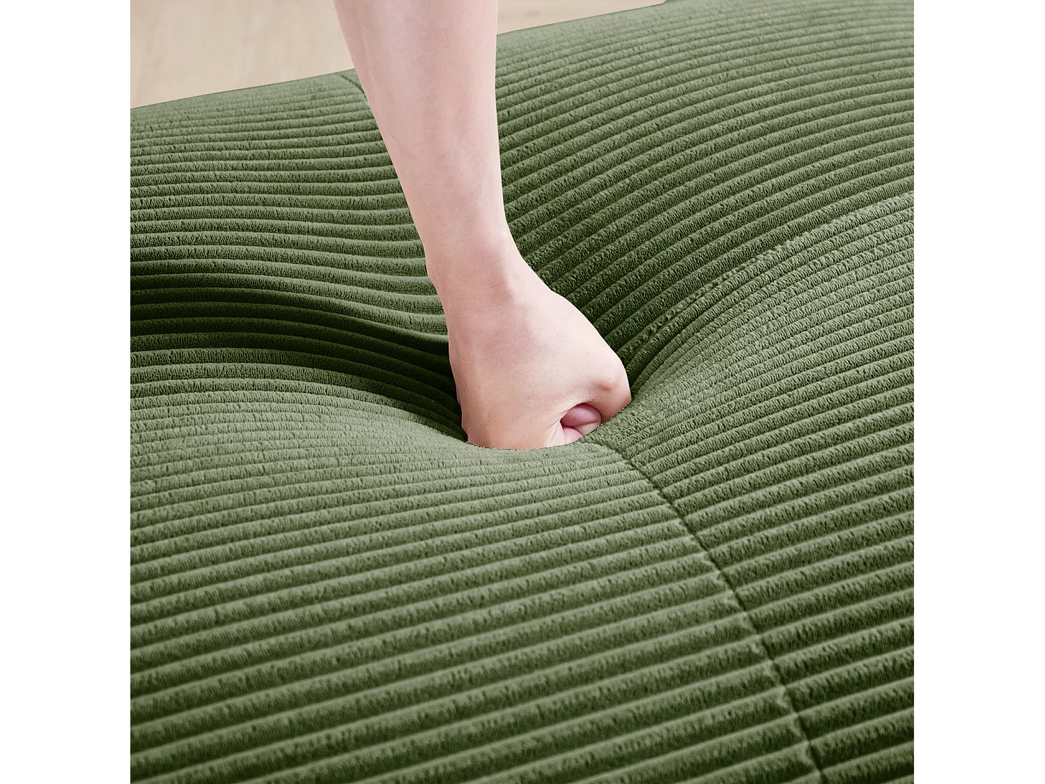 Canapé d'angle - avec accoudoirs incurvés - rembourrage en mousse haute élasticité - velours côtelé - vert