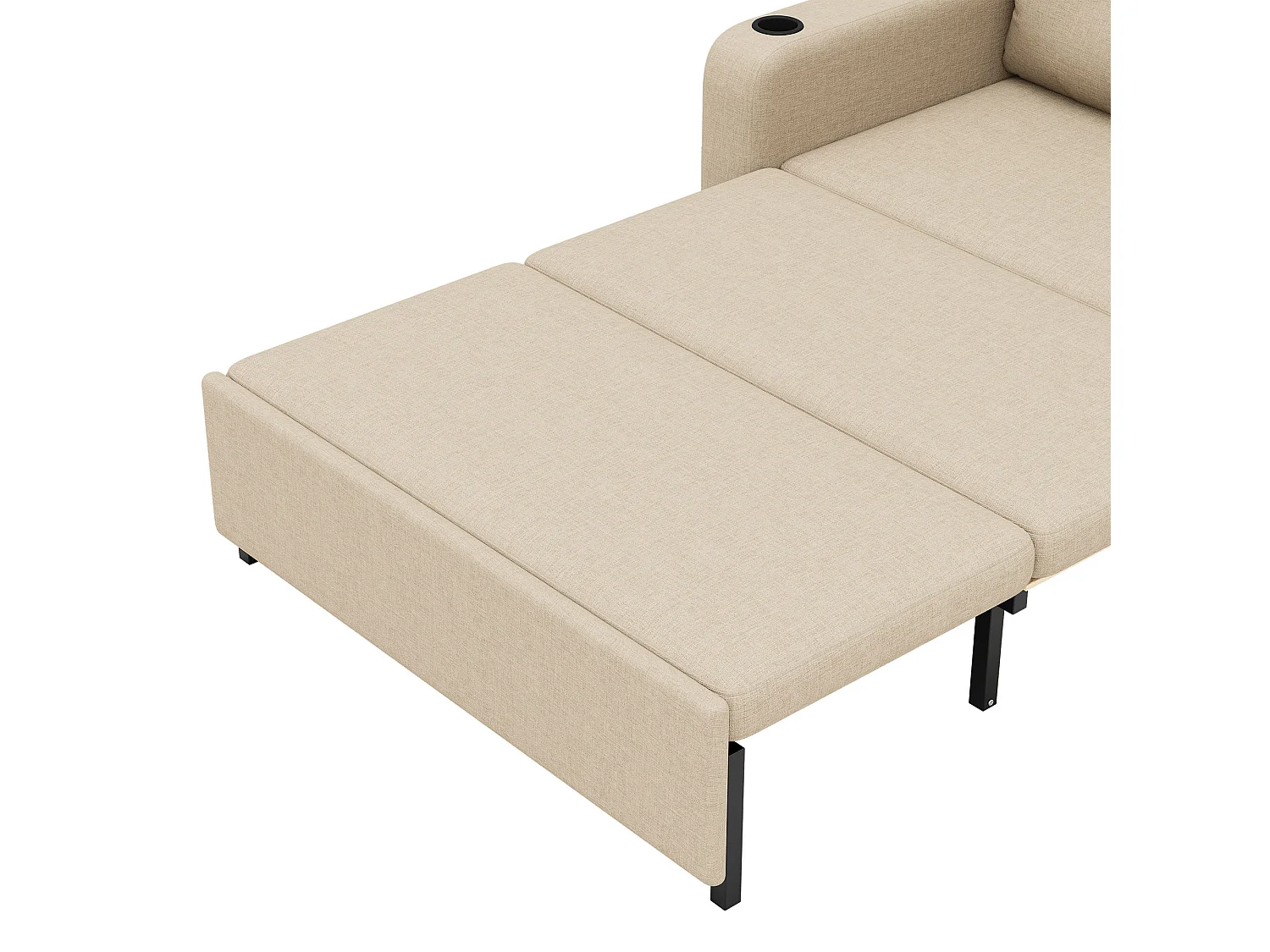 Canapé-lit 2 places 3 en 1 - Modèle dépliable - Porte-gobelet et poche latérale - Coussin de dossier - Port USB - coton et lin - Beige