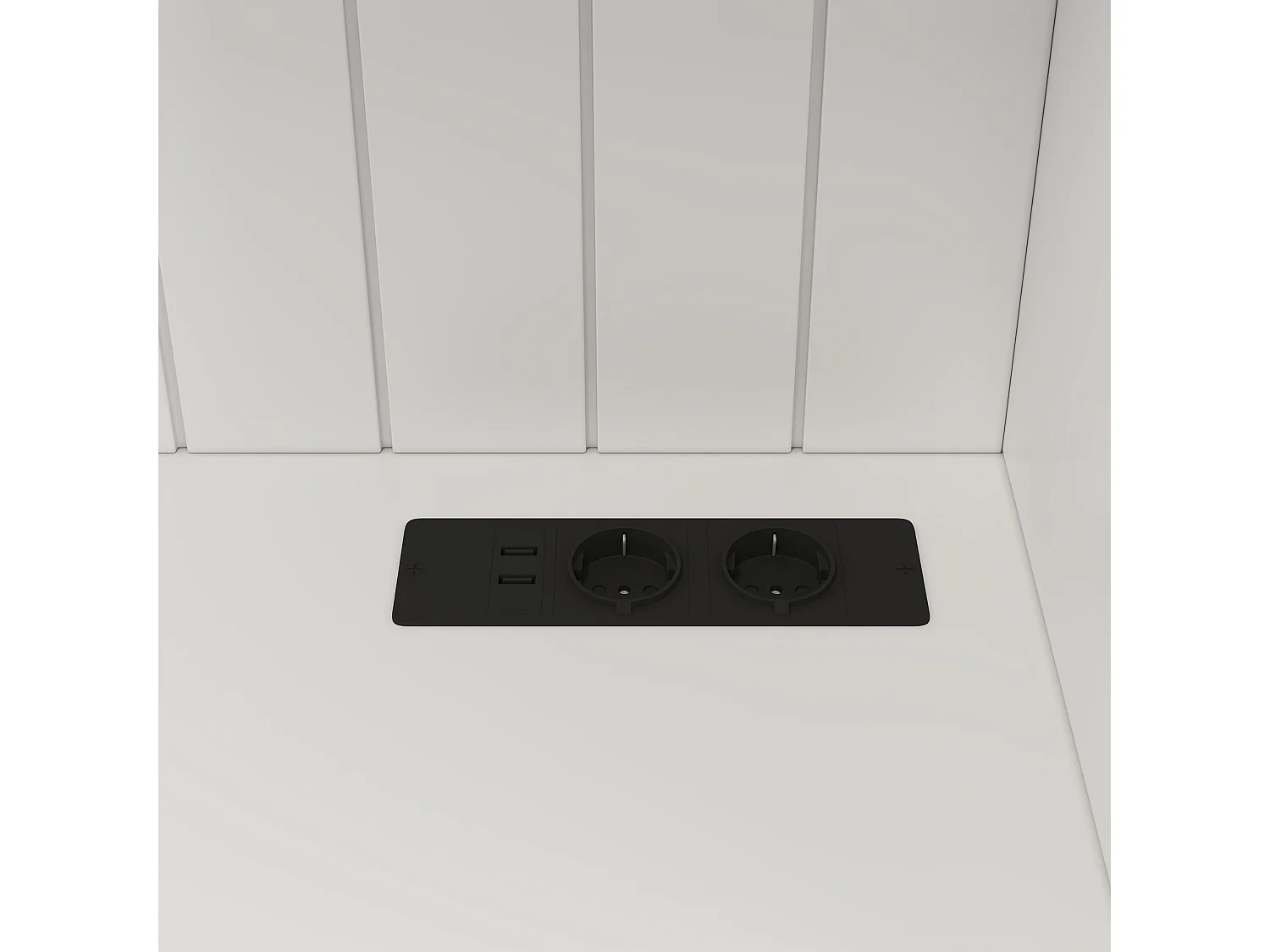 Buffet de cuisine avec 5 portes ,3 tiroirs et porte-verres, prise électrique - Blanc