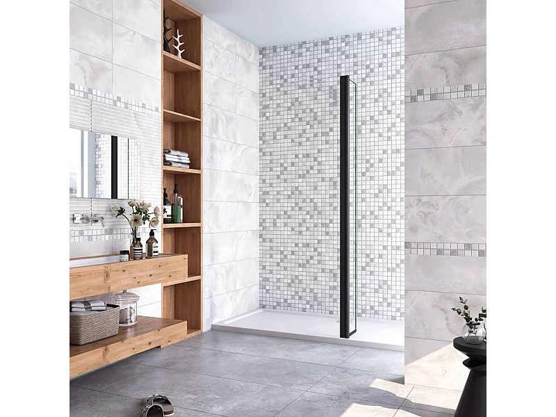 40x200 cm Doccia Walk In Paretina Movibile Paraspruzzo Vetro Temperato da 8 mm Trasparente Anticalcare Telaio Nero Opaco