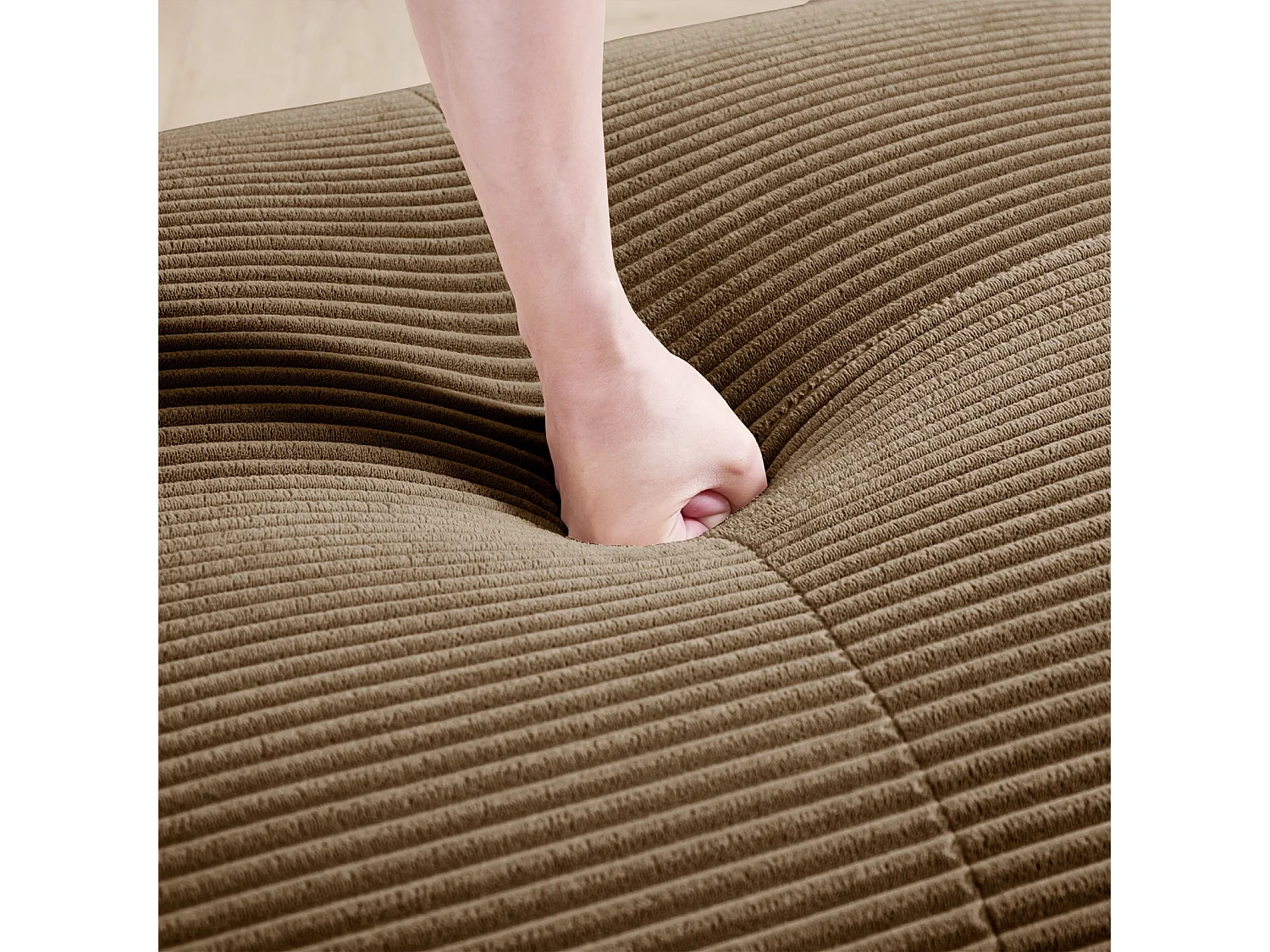 Canapé d'angle - avec accoudoirs incurvés - rembourrage en mousse haute élasticité - velours côtelé - brun