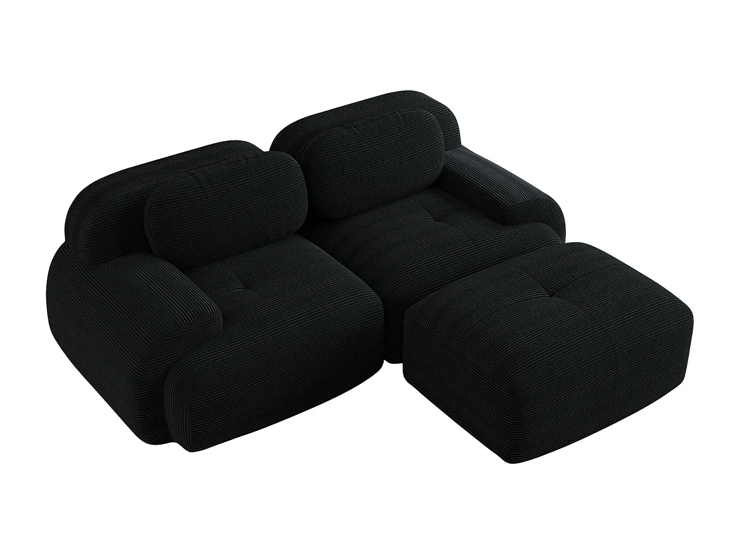 Canapé d'angle - avec accoudoirs incurvés - rembourrage en mousse haute élasticité - velours côtelé - noir