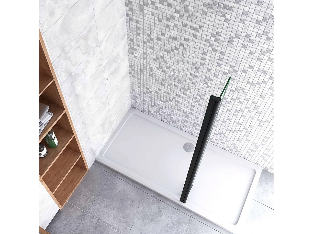 30x200 cm Doccia Walk In Paretina Movibile Paraspruzzo Vetro Temperato da 8 mm Trasparente Anticalcare Telaio Nero Opaco