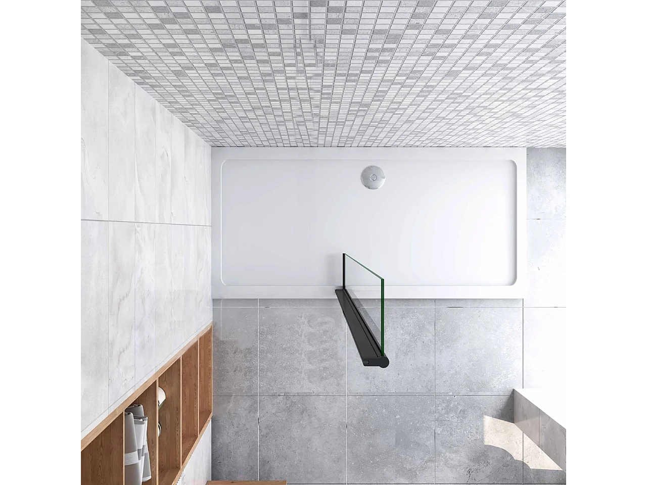 30x200 cm Doccia Walk In Paretina Movibile Paraspruzzo Vetro Temperato da 8 mm Trasparente Anticalcare Telaio Nero Opaco