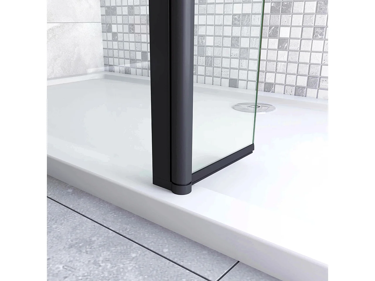 30x200 cm Doccia Walk In Paretina Movibile Paraspruzzo Vetro Temperato da 8 mm Trasparente Anticalcare Telaio Nero Opaco