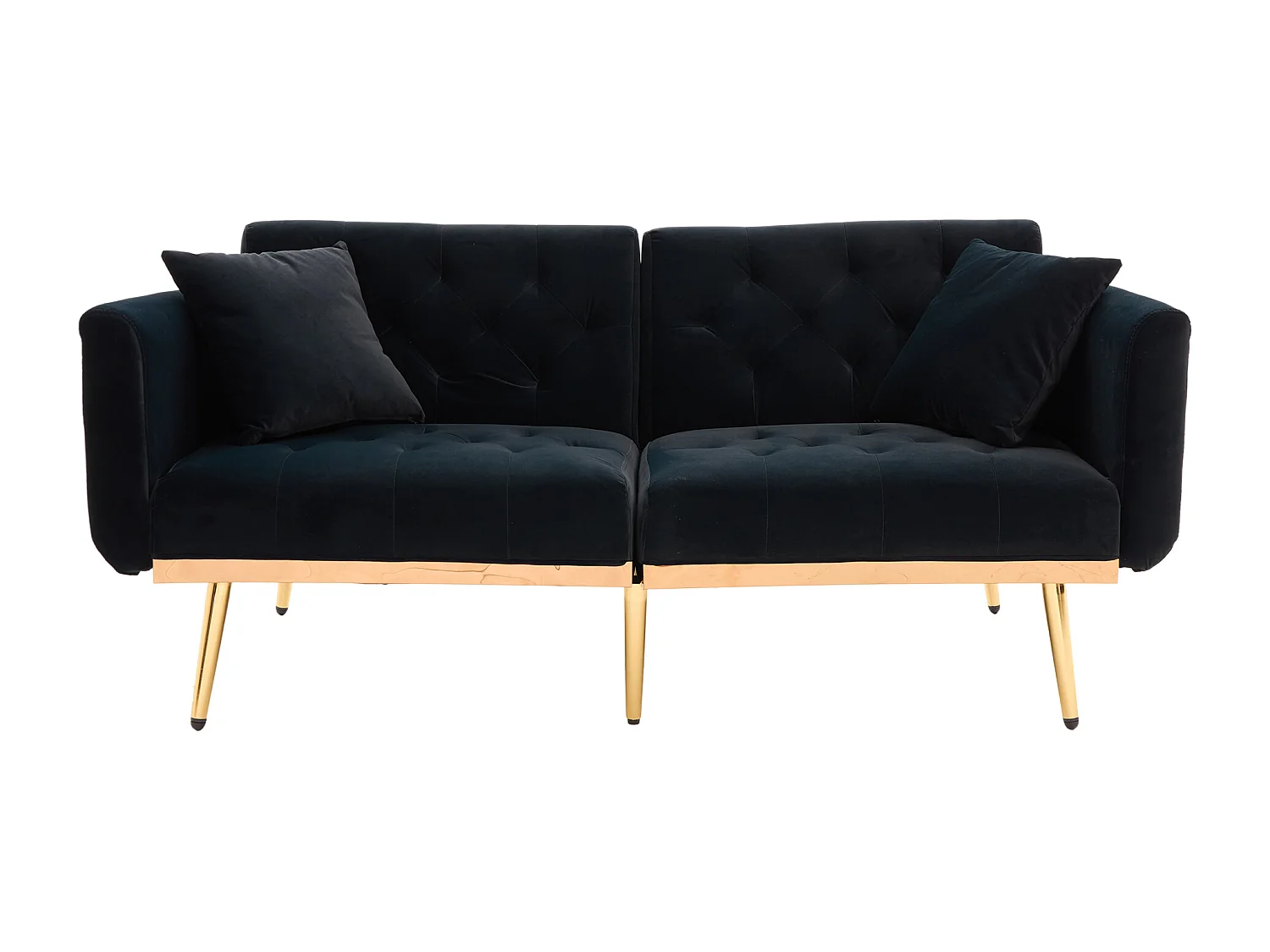 Canapé 2 places convertible avec coussins - Dossier réglable en 3 positions - Velours noir