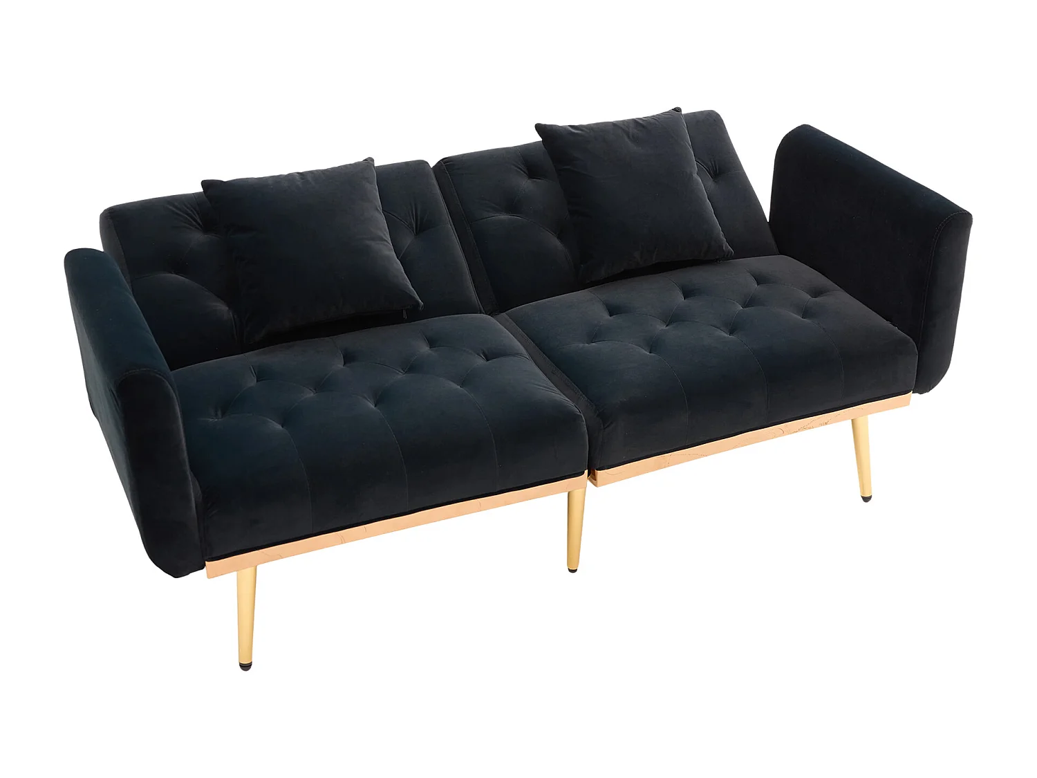 Canapé 2 places convertible avec coussins - Dossier réglable en 3 positions - Velours noir