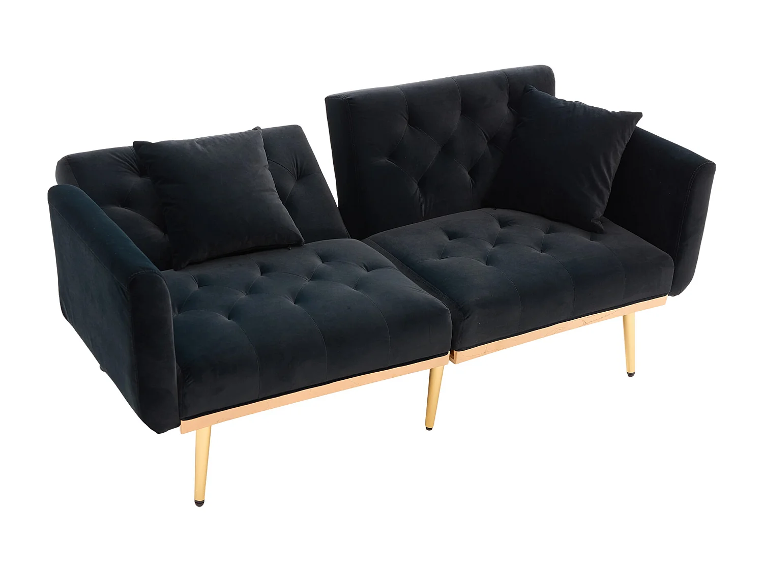 Canapé 2 places convertible avec coussins - Dossier réglable en 3 positions - Velours noir