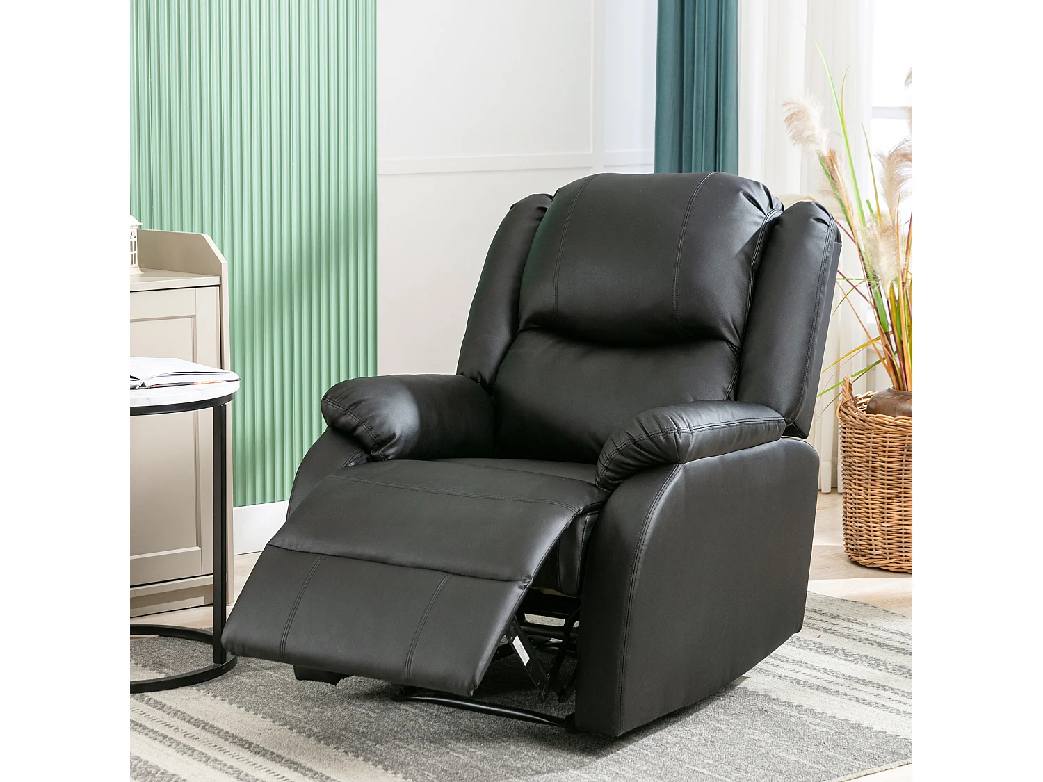 Fauteuil réglable en PU - Dossier réglable - Accoudoirs rembourrés - Repose-pieds et poches latérales - Noir