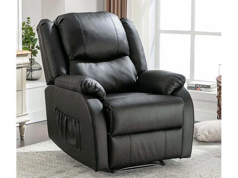 Fauteuil réglable en PU - Dossier réglable - Accoudoirs rembourrés - Repose-pieds et poches latérales - Noir