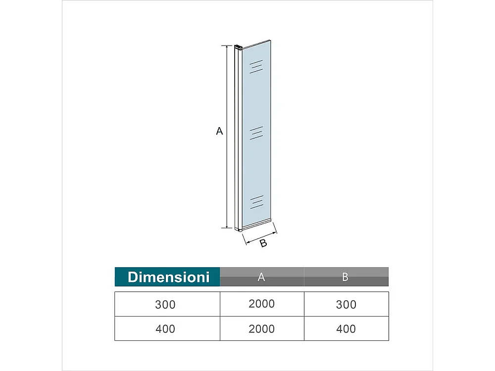 Paretina mobile per Walk In da 30 cm Altezza 200 cm Vetro Temperato Trasparente da 8 mm Anticalcare Telaio Cromato Lucido