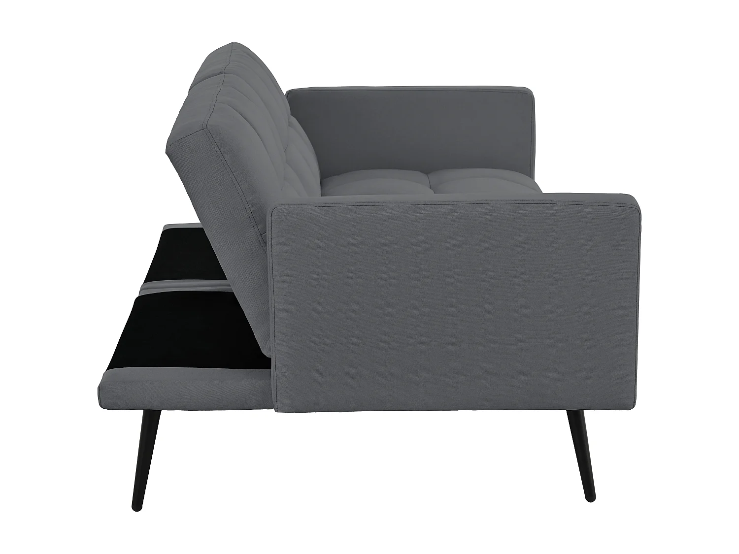 Canapé 2 places convertible avec accoudoirs - Dossier réglable 5 positions - Pieds en métal - Tissu lin gris