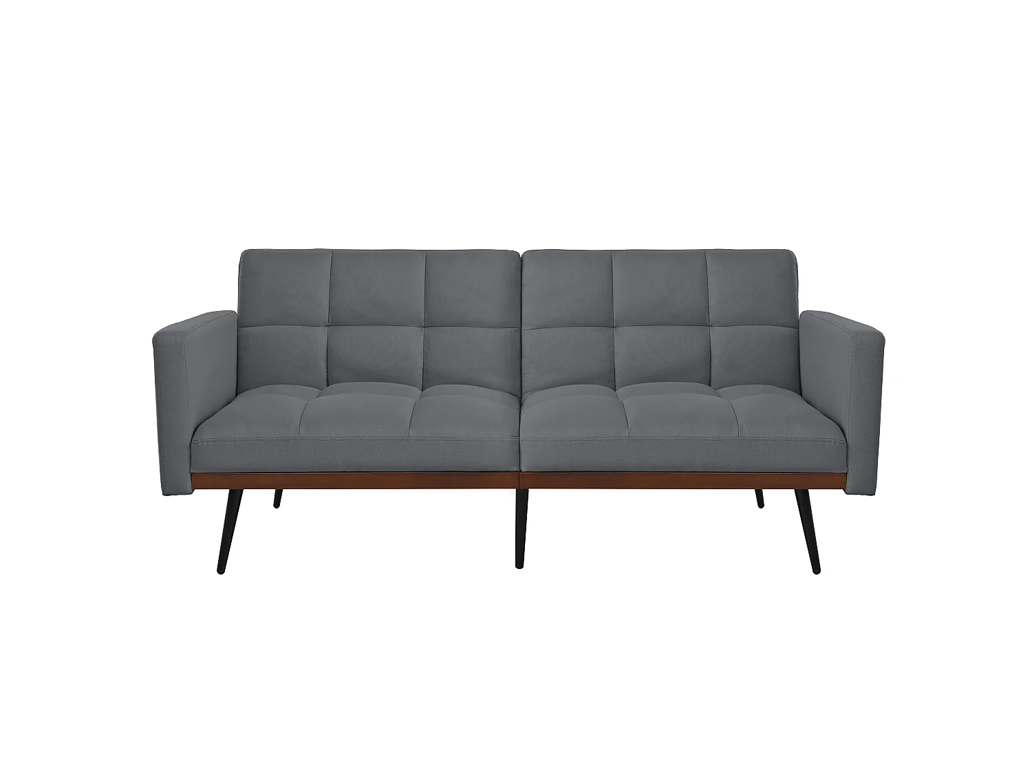 Canapé 2 places convertible avec accoudoirs - Dossier réglable 5 positions - Pieds en métal - Tissu lin gris