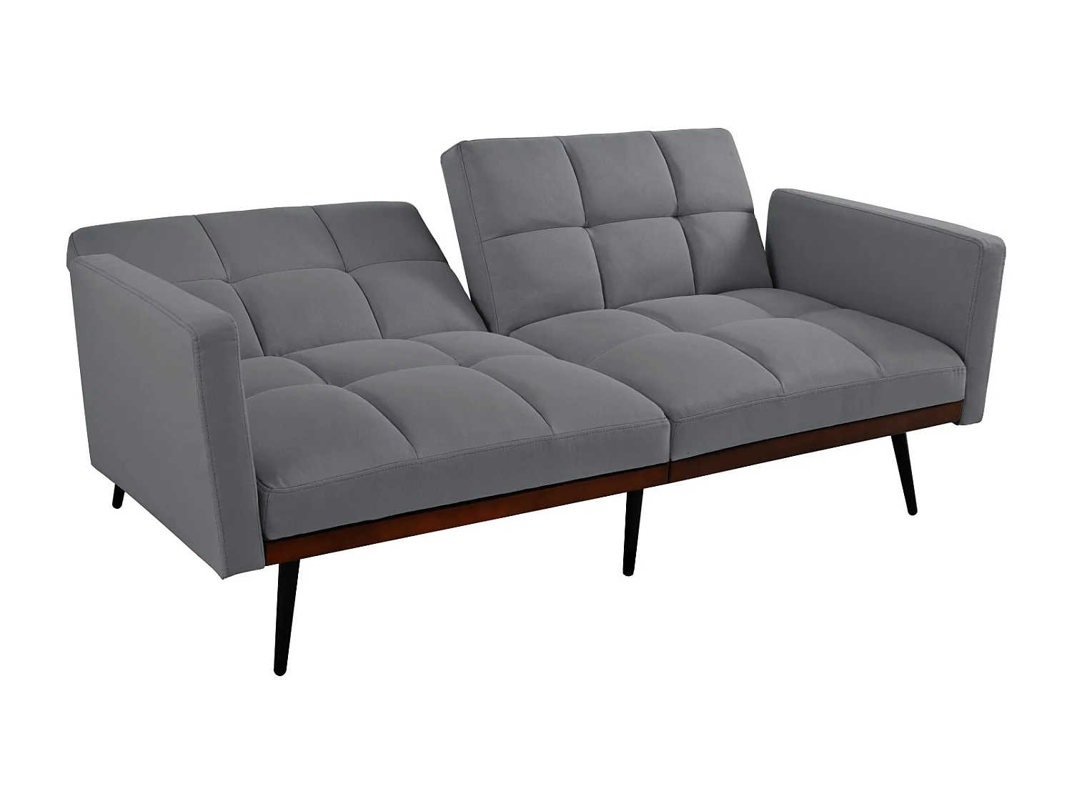 Canapé 2 places convertible avec accoudoirs - Dossier réglable 5 positions - Pieds en métal - Tissu lin gris