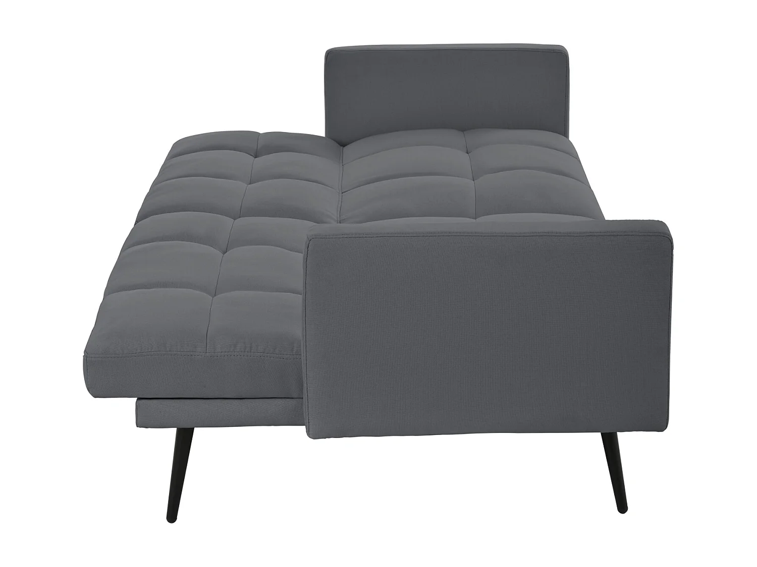 Canapé 2 places convertible avec accoudoirs - Dossier réglable 5 positions - Pieds en métal - Tissu lin gris