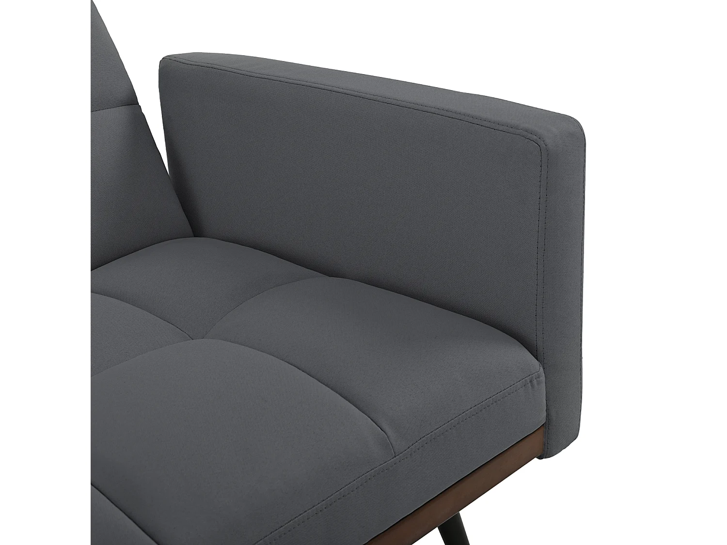 Canapé 2 places convertible avec accoudoirs - Dossier réglable 5 positions - Pieds en métal - Tissu lin gris