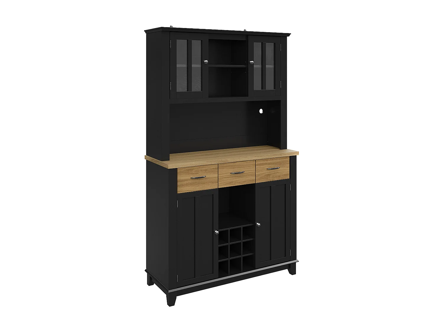 Keukendressoir met ledverlichting, 3 lades en 4 deuren - verstelbare planken - Zwart en hout