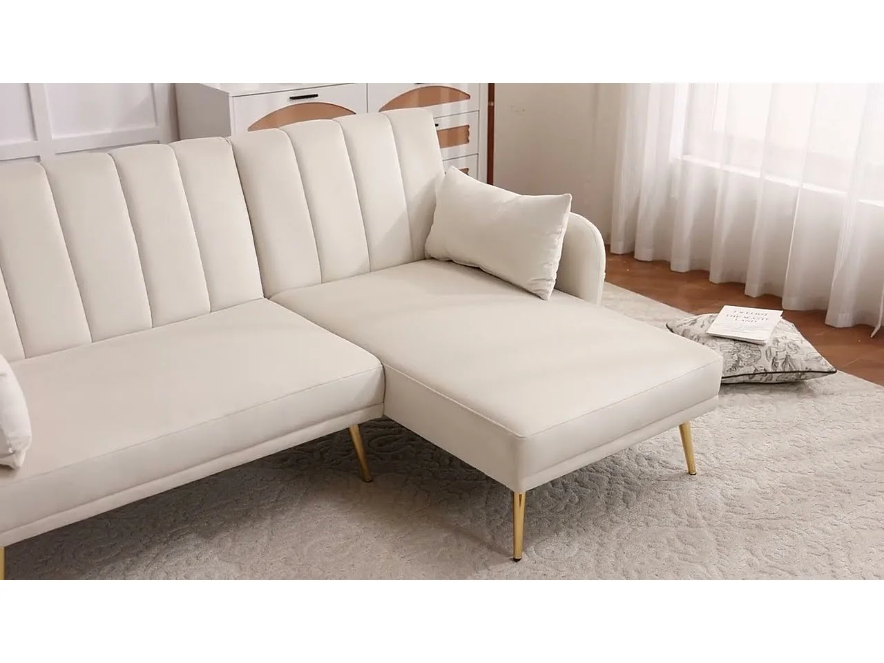 Modernes Ecksofa in L-Form - 3 Plätze - klappbare Rückenlehne - Samt - Grau