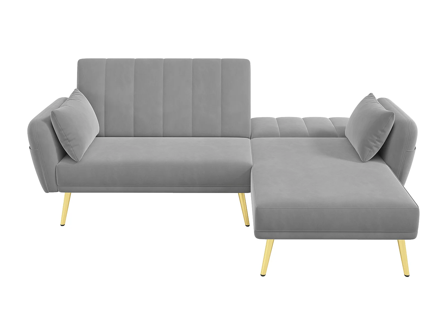 Modernes Ecksofa in L-Form - 3 Plätze - klappbare Rückenlehne - Samt - Grau