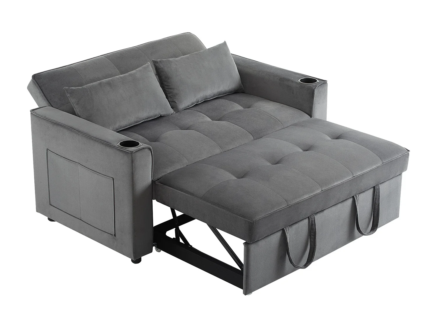 Canapé 2 places convertible avec fonction couchage - Tissu velours- Gris