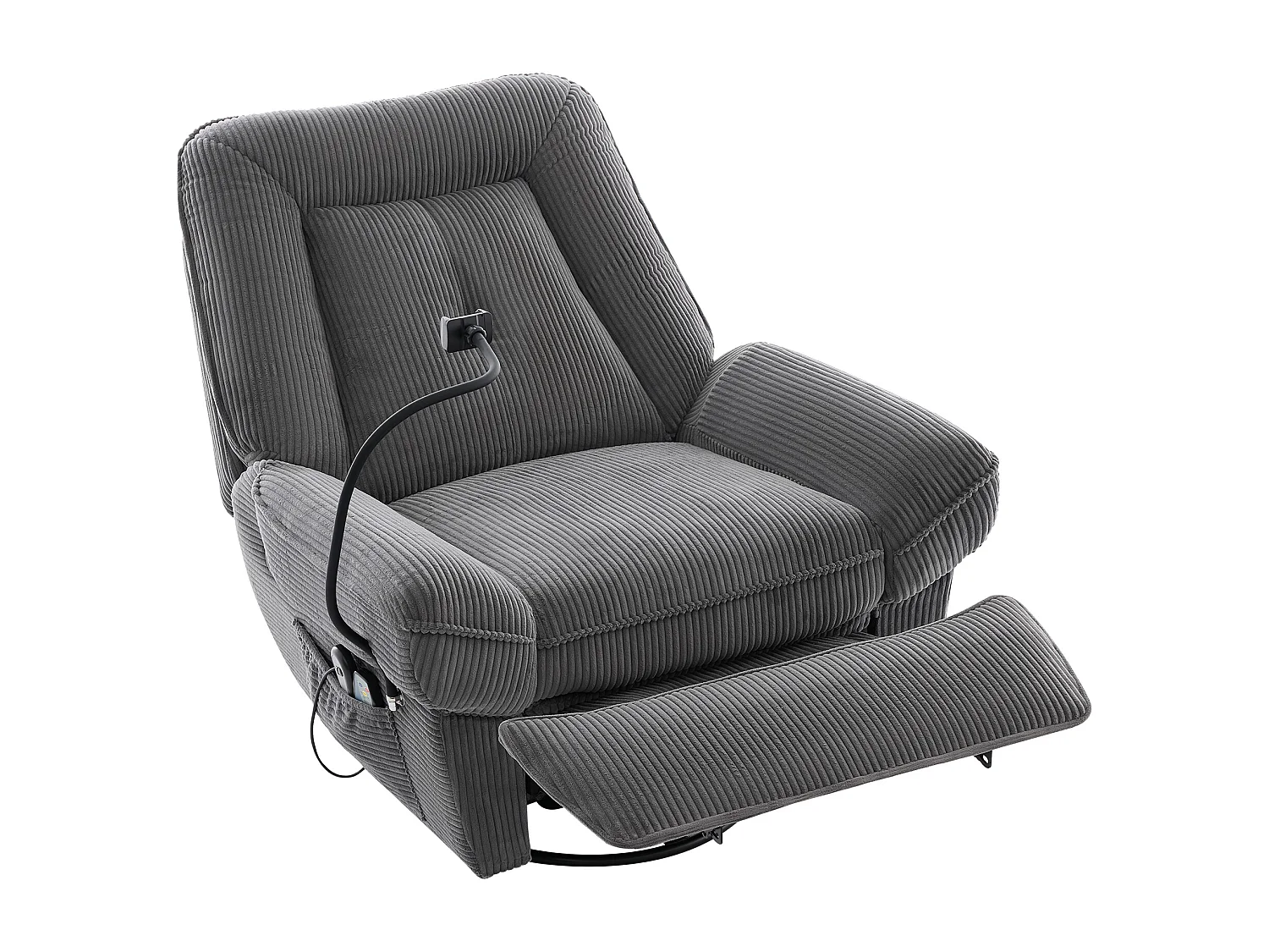 Fauteuil relax électrique en velours côtelé gris - Fonction massage et chauffage , USB