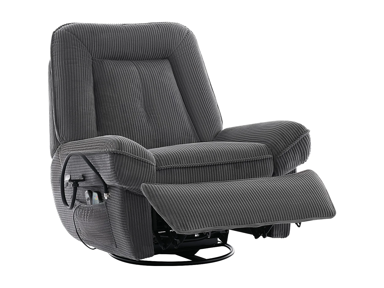 Fauteuil relax électrique en velours côtelé gris - Fonction massage et chauffage , USB
