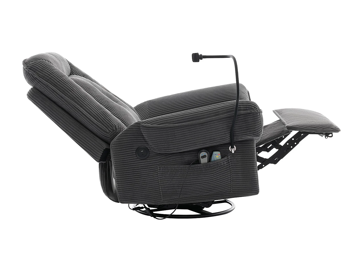 Fauteuil relax électrique en velours côtelé gris - Fonction massage et chauffage , USB