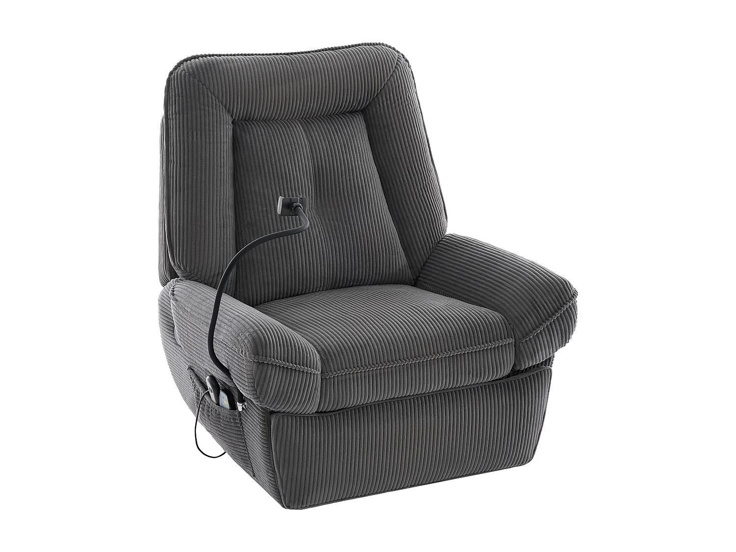 Fauteuil relax électrique en velours côtelé gris - Fonction massage et chauffage , USB