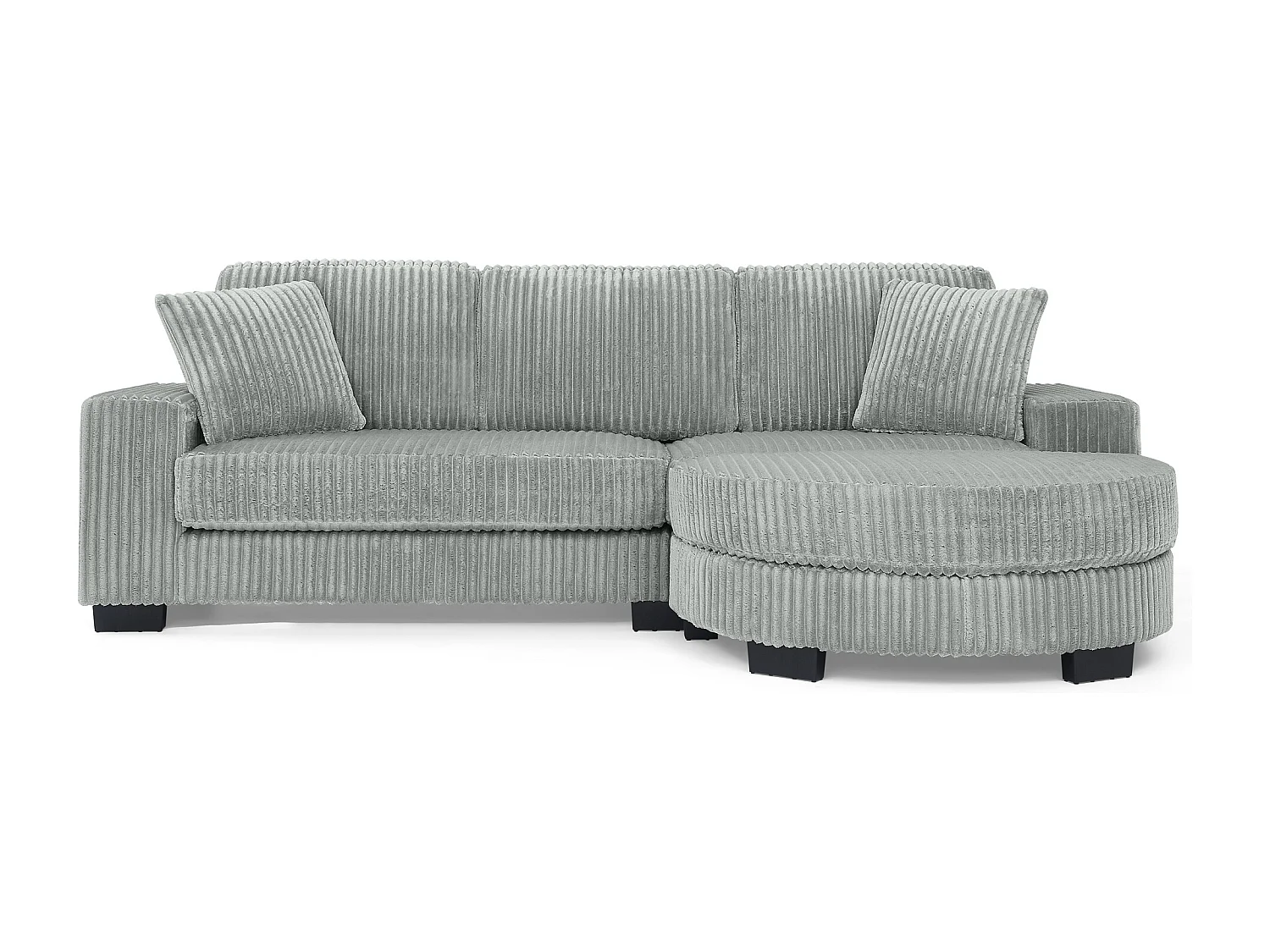 Canapé 4 places en tissu velours côtelé - Avec repose-pieds ovale et 2 coussins - Gris