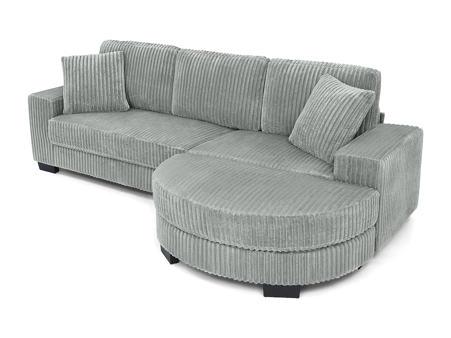 Canapé 4 places en tissu velours côtelé - Avec repose-pieds ovale et 2 coussins - Gris