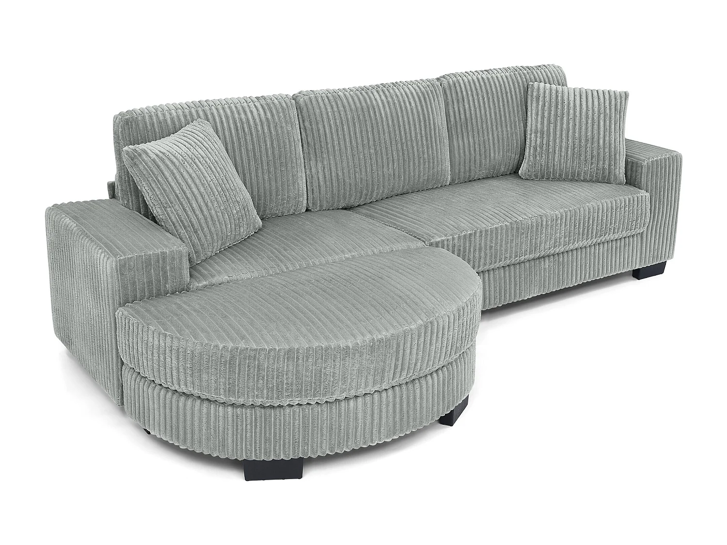 Canapé 4 places en tissu velours côtelé - Avec repose-pieds ovale et 2 coussins - Gris