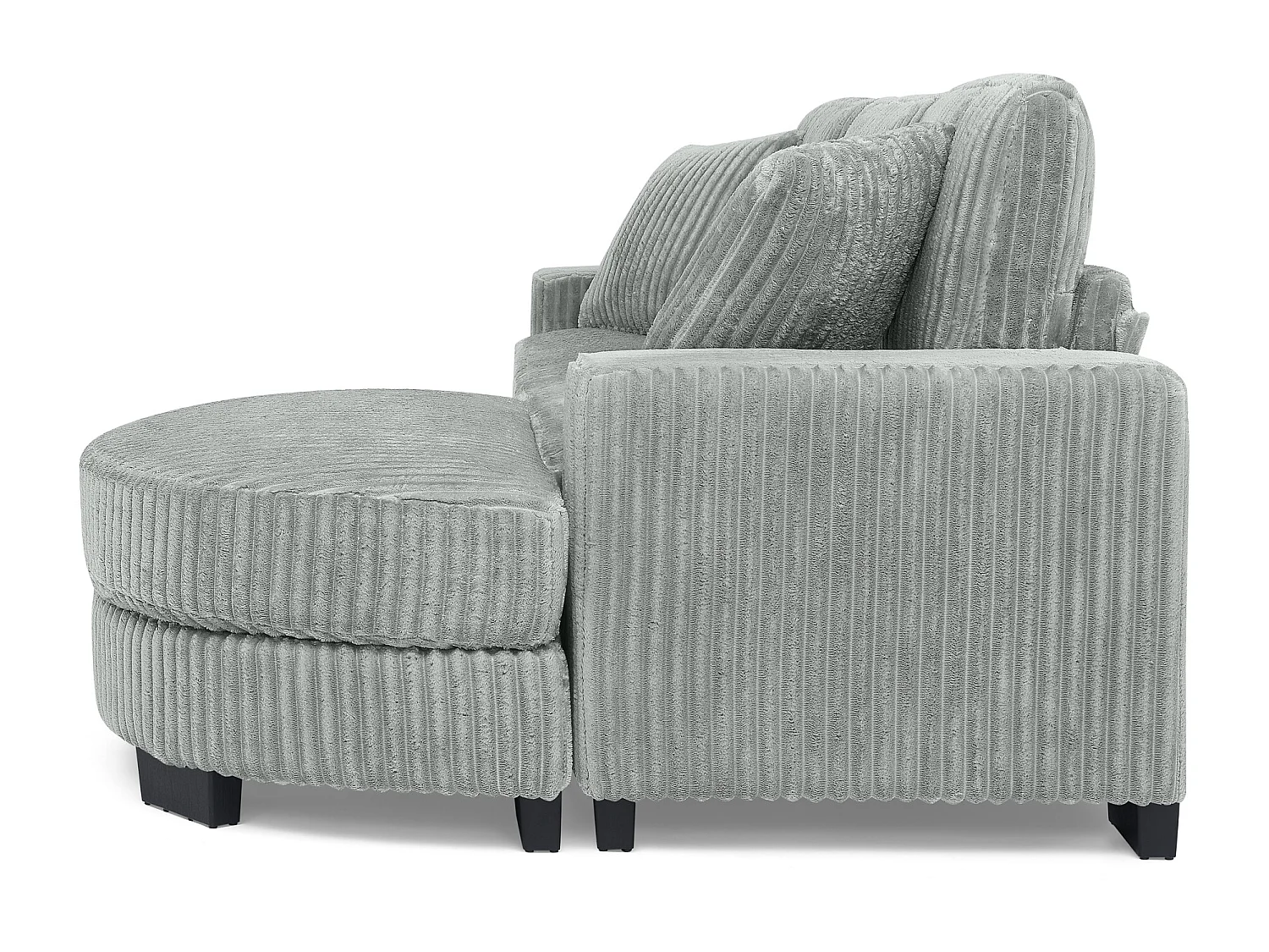 Canapé 4 places en tissu velours côtelé - Avec repose-pieds ovale et 2 coussins - Gris