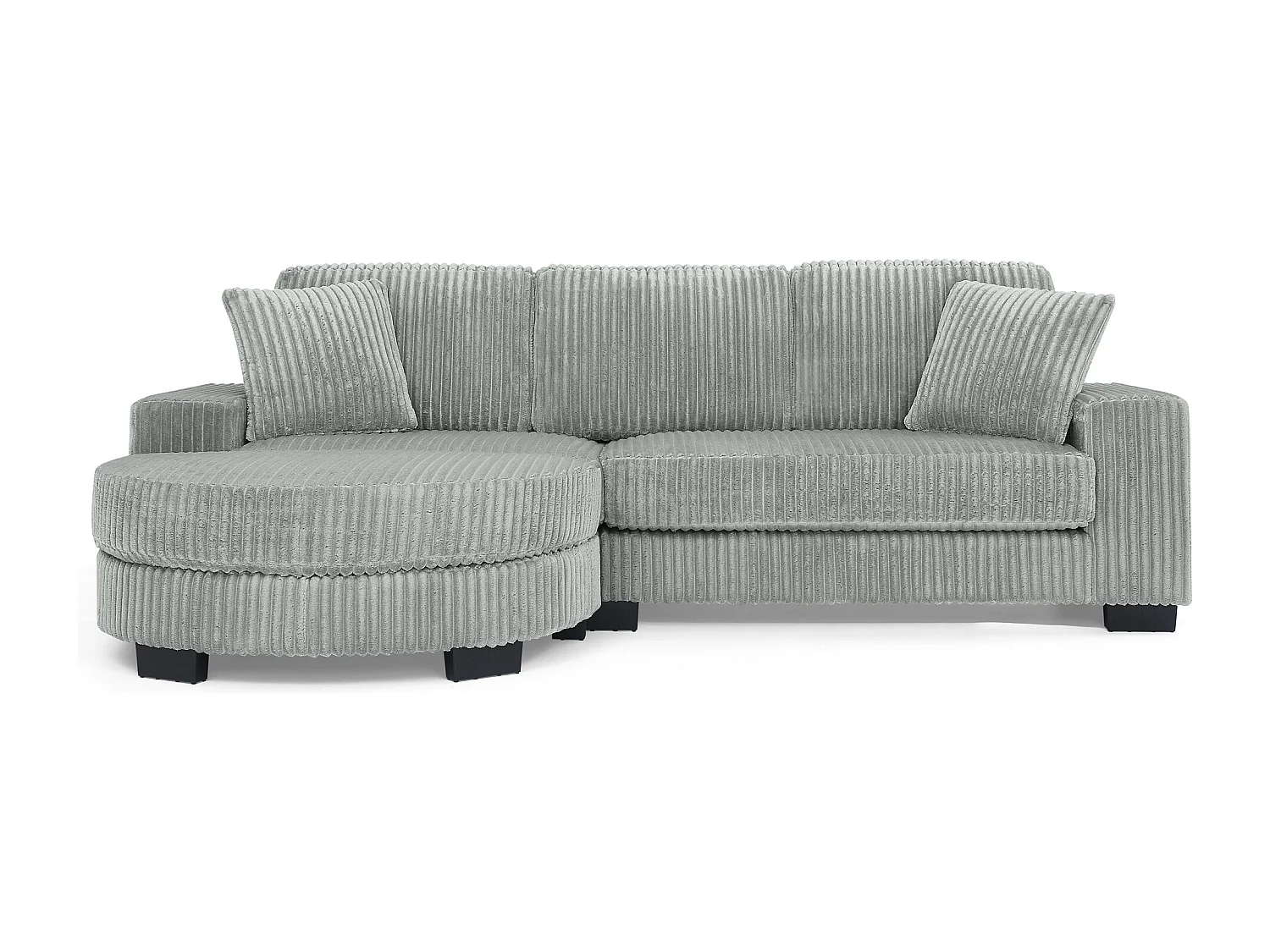 Canapé 4 places en tissu velours côtelé - Avec repose-pieds ovale et 2 coussins - Gris