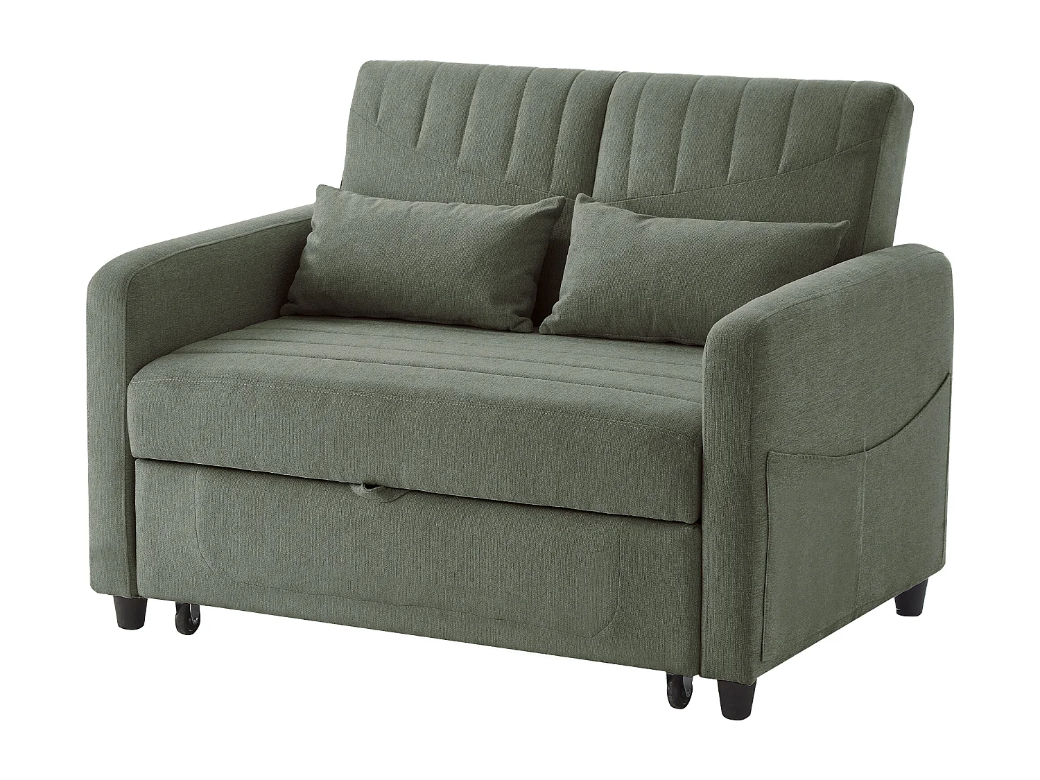 Canapé convertible double 114 x 77 x 82.5 cm - dossier réglable sur trois niveaux - tissu coton et lin - vert militaire