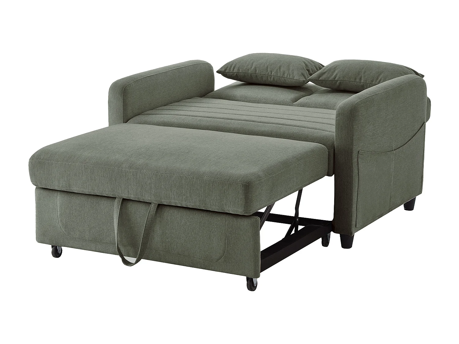 Canapé convertible double 114 x 77 x 82.5 cm - dossier réglable sur trois niveaux - tissu coton et lin - vert militaire