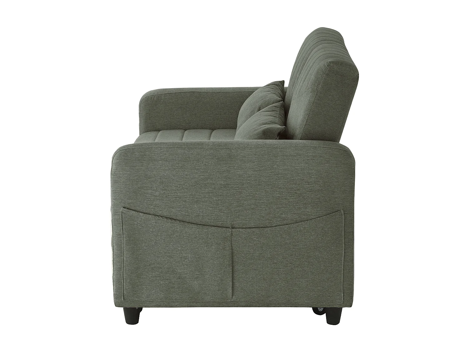 Canapé convertible double 114 x 77 x 82.5 cm - dossier réglable sur trois niveaux - tissu coton et lin - vert militaire