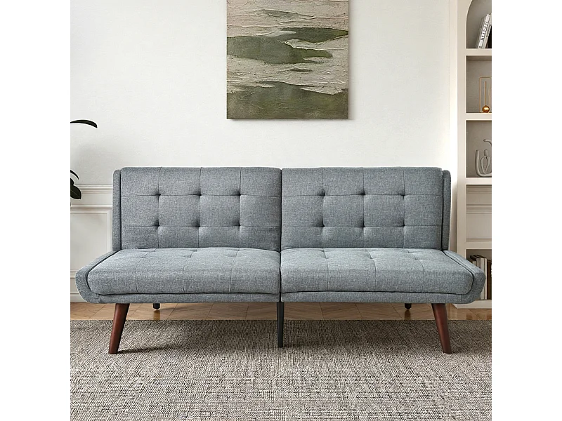 Canapé 2 places convertible express -Dossier inclinable 5 positions - Tissu lin gris